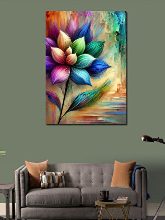 Kanvas Tablo Renkli Çiçek ve Parlak Yapraklar