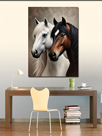 Kanvas Tablo İki Atın Zarif Portresi