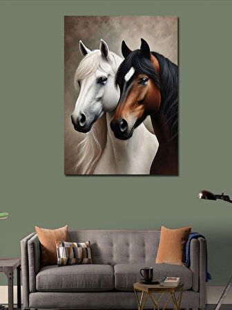 Kanvas Tablo İki Atın Zarif Portresi