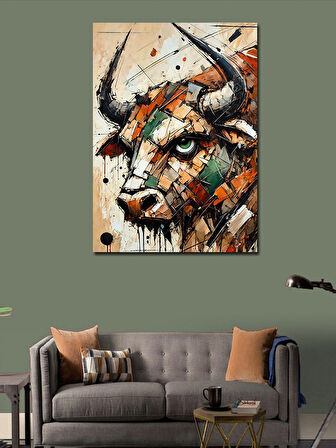 Kanvas Tablo Boğa ve Soyut Fırça Darbeleri