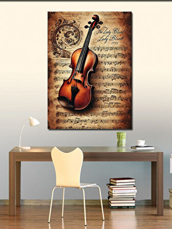 Kanvas Tablo Keman ve Eski Nota Kağıdı