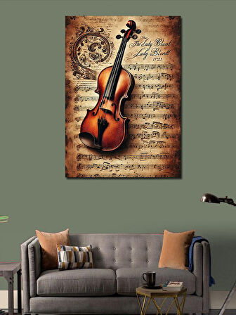 Kanvas Tablo Keman ve Eski Nota Kağıdı