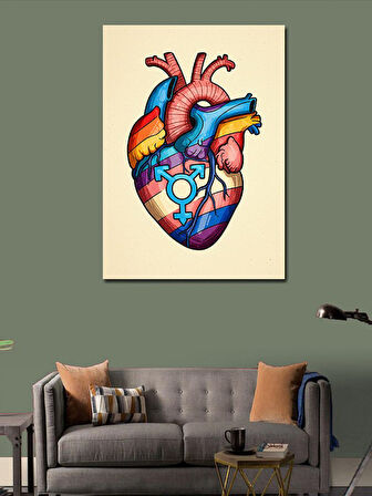 Kanvas Tablo Renkli Anatomik Kalp