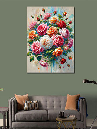 Kanvas Tablo Renkli Çiçek Buketi ve Bahar