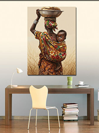 Kanvas Tablo Bebek Taşıyan Afrikalı Kadın