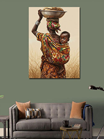 Kanvas Tablo Bebek Taşıyan Afrikalı Kadın