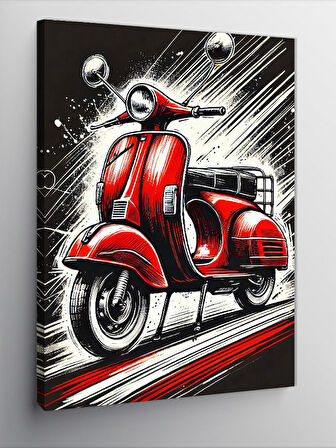 Kanvas Tablo Kırmızı Vespa ve Retro Çizgiler