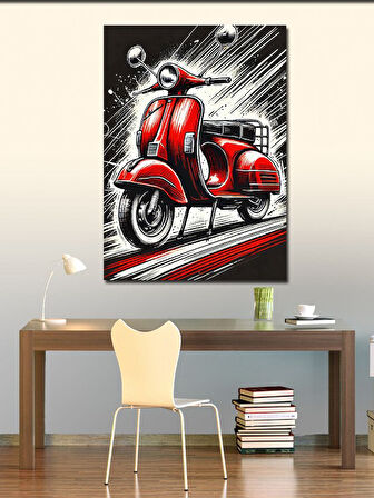 Kanvas Tablo Kırmızı Vespa ve Retro Çizgiler