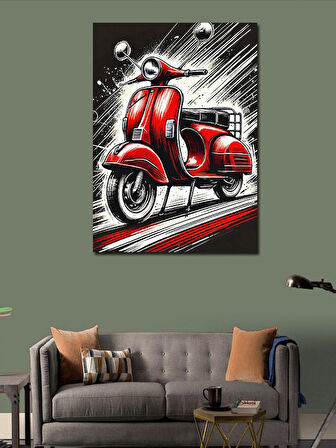 Kanvas Tablo Kırmızı Vespa ve Retro Çizgiler