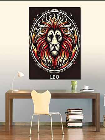 Kanvas Tablo Aslan ve "Leo" Burcu Simgesi