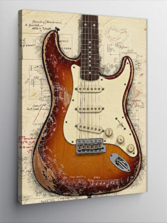 Kanvas Tablo Retro Elektro Gitar ve Müzikal Tasarım