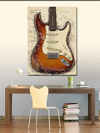 Kanvas Tablo Retro Elektro Gitar ve Müzikal Tasarım