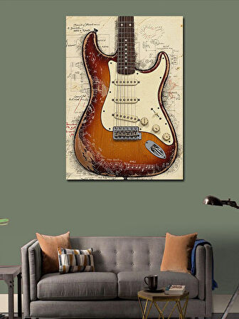 Kanvas Tablo Retro Elektro Gitar ve Müzikal Tasarım