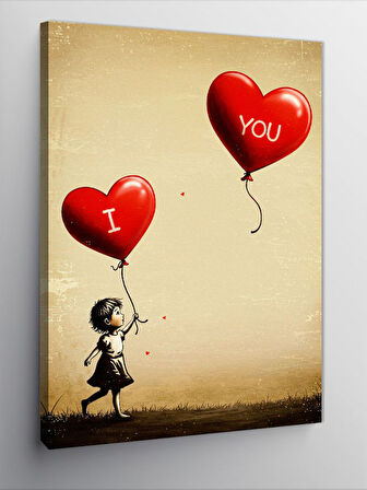 Kanvas Tablo Balonlar ve "I Love You" Teması