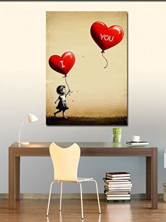 Kanvas Tablo Balonlar ve "I Love You" Teması