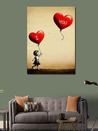 Kanvas Tablo Balonlar ve "I Love You" Teması