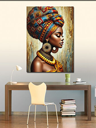 Kanvas Tablo Renkli Başörtülü Afrikalı Kadın