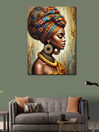 Kanvas Tablo Renkli Başörtülü Afrikalı Kadın