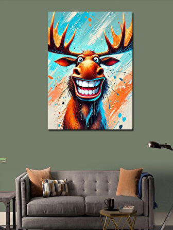 Kanvas Tablo Gülen Geyik ve Canlı Renkler