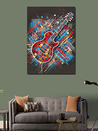 Kanvas Tablo Renkli Elektro Gitar ve Işık Efektleri