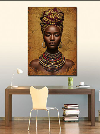 Kanvas Tablo Afrikalı Kadın ve Geleneksel Takılar