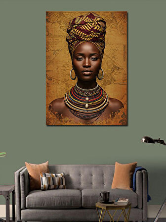 Kanvas Tablo Afrikalı Kadın ve Geleneksel Takılar