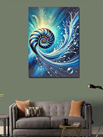 Kanvas Tablo Spiral Deniz Kabuğu ve Soyut Dalga