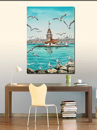 Kanvas Tablo Kız Kulesi ve Martılar