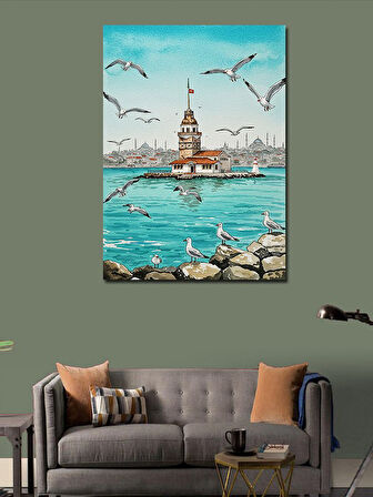 Kanvas Tablo Kız Kulesi ve Martılar