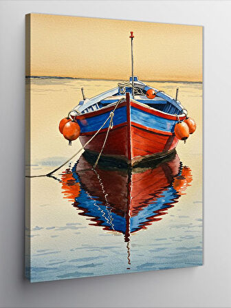 Kanvas Tablo Kırmızı Kayık ve Yansıma