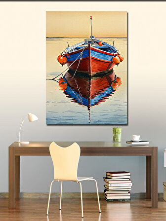 Kanvas Tablo Kırmızı Kayık ve Yansıma
