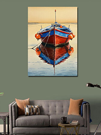 Kanvas Tablo Kırmızı Kayık ve Yansıma