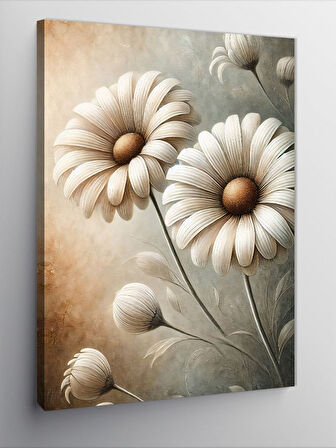 Kanvas Tablo Beyaz Papatyalar ve Minimalist Çizim