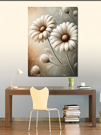 Kanvas Tablo Beyaz Papatyalar ve Minimalist Çizim