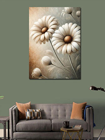 Kanvas Tablo Beyaz Papatyalar ve Minimalist Çizim