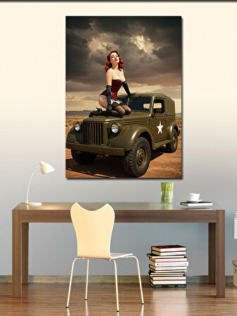 Kanvas Tablo Jeep ve Güçlü Kadın