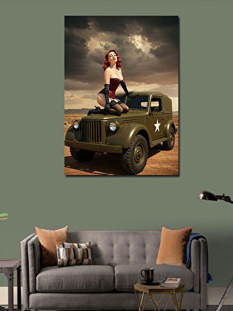 Kanvas Tablo Jeep ve Güçlü Kadın