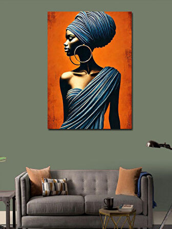Kanvas Tablo Turuncu Tonlarda Afrikalı Kadın