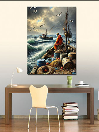 Kanvas Tablo Balıkçı ve Deniz Huzuru