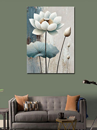 Kanvas Tablo Beyaz Lotus Çiçeği ve Minimalist Huzur