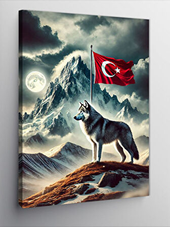Kanvas Tablo Kurt Ve Türk Bayrağı