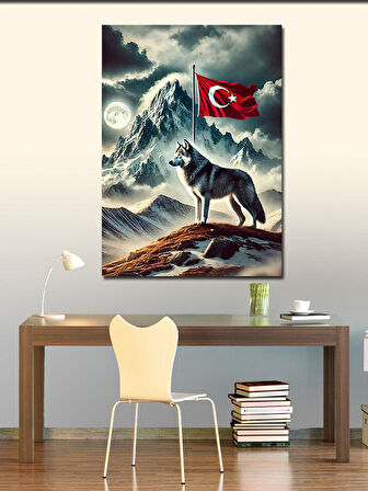 Kanvas Tablo Kurt Ve Türk Bayrağı