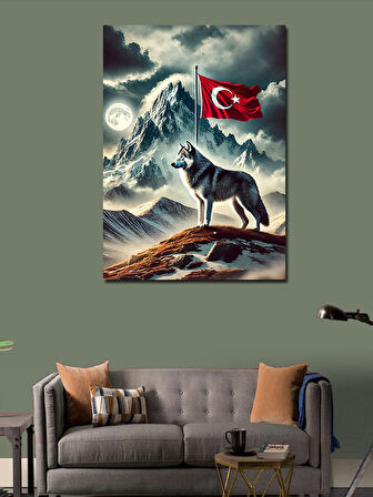 Kanvas Tablo Kurt Ve Türk Bayrağı