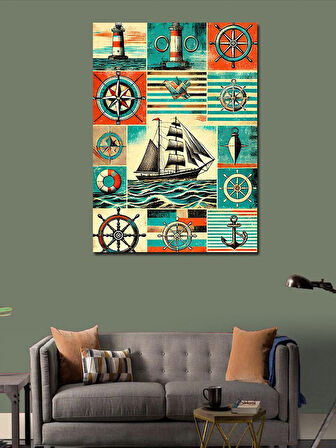 Kanvas Tablo Deniz Temalı Geometrik Desen