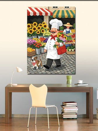 Kanvas Tablo Çiçekçi Şef Ve Kedi