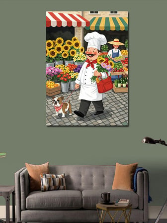Kanvas Tablo Çiçekçi Şef Ve Kedi