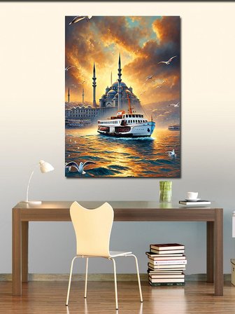 Kanvas Tablo İstanbul’Da Gün Batımı Ve Vapur