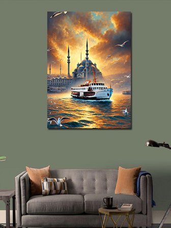 Kanvas Tablo İstanbul’Da Gün Batımı Ve Vapur