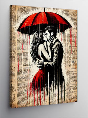 Kanvas Tablo Romantik Kırmızı Şemsiye