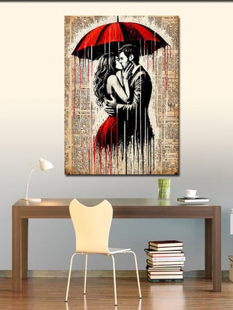Kanvas Tablo Romantik Kırmızı Şemsiye